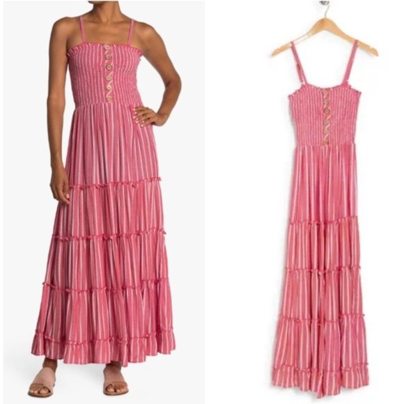 Gray Straps Smocked Tiered Maxi Dress - Picture 3 of 5